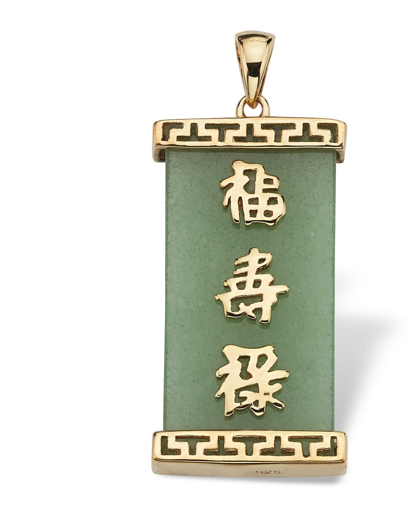 Front of a size One Size Green Jade Good Luck Pendant in 14k Gold Plated .925 Sterling Silver in Green by PalmBeach Jewelry. | dia_product_style_image_id:286493